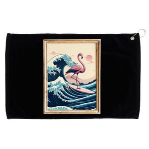 Funny Pink Flamingo Surfer Tropical Great Big Wave Framed Grommeted Golf Towel