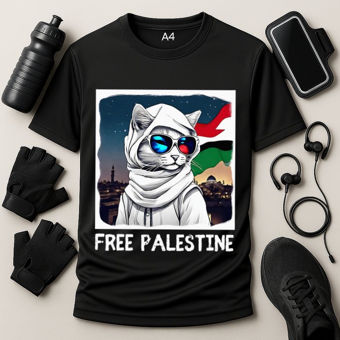 Free Palestine Flag Palestinian Cat Cooling Performance Crew T-Shirt