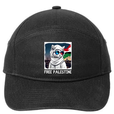Free Palestine Flag Palestinian Cat 7-Panel Snapback Hat