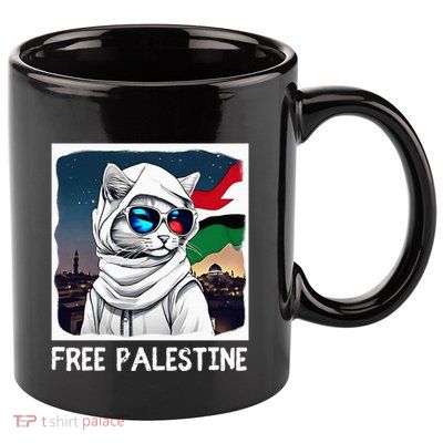 Free Palestine Flag Palestinian Cat 11oz C Handle Ceramic Mug
