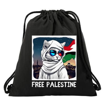 Free Palestine Flag Palestinian Cat Drawstring Bag