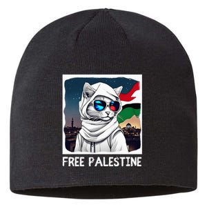 Free Palestine Flag Palestinian Cat Sustainable Beanie