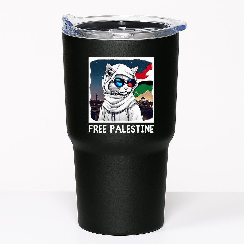 Free Palestine Flag Palestinian Cat Tumbler