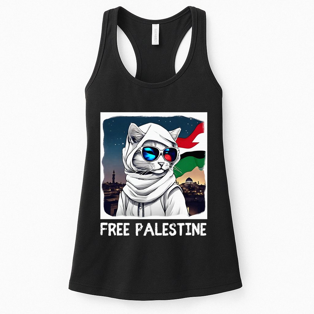 Free Palestine Flag Palestinian Cat Womens Tank Top