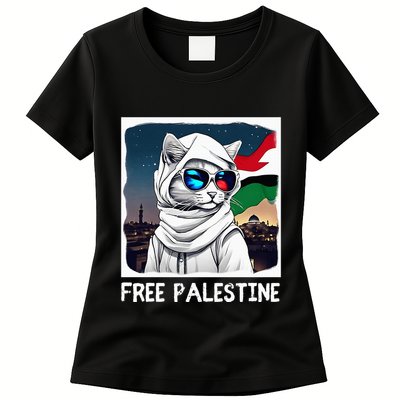 Free Palestine Flag Palestinian Cat Womens T-Shirt