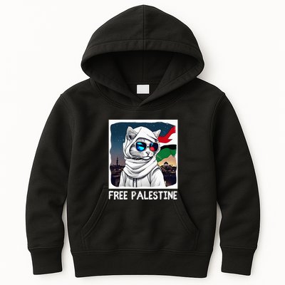 Free Palestine Flag Palestinian Cat Kids Hoodie