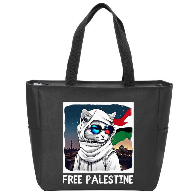 Free Palestine Flag Palestinian Cat Zip Tote Bag