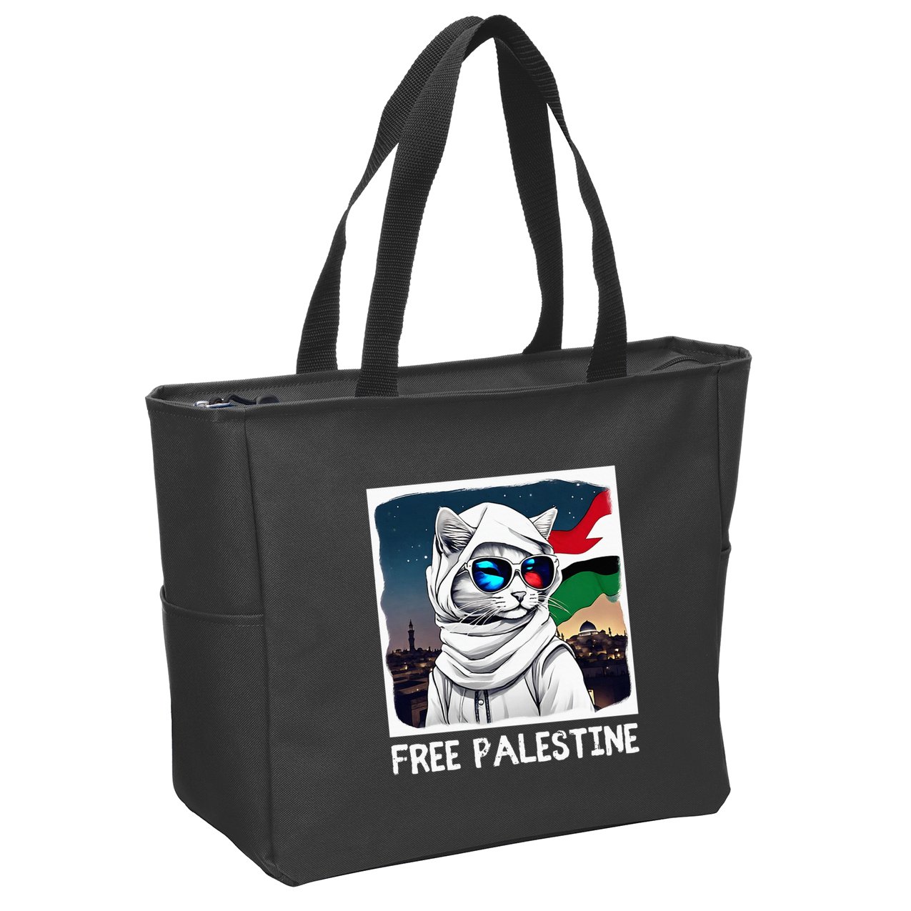 Free Palestine Flag Palestinian Cat Zip Tote Bag