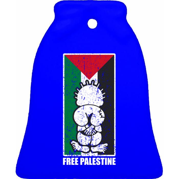 Free Palestine Flag Hanthala Gaza Save Sheikh Jarrah Gift Ceramic Bell Ornament