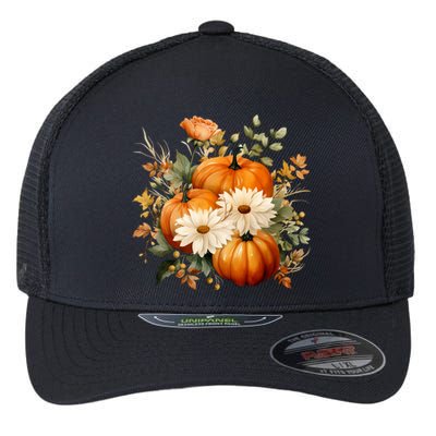 Fall Pumpkin Floral Holiday Flexfit Unipanel Trucker Cap