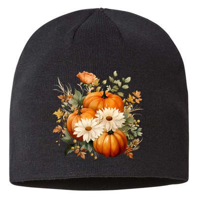 Fall Pumpkin Floral Holiday Sustainable Beanie