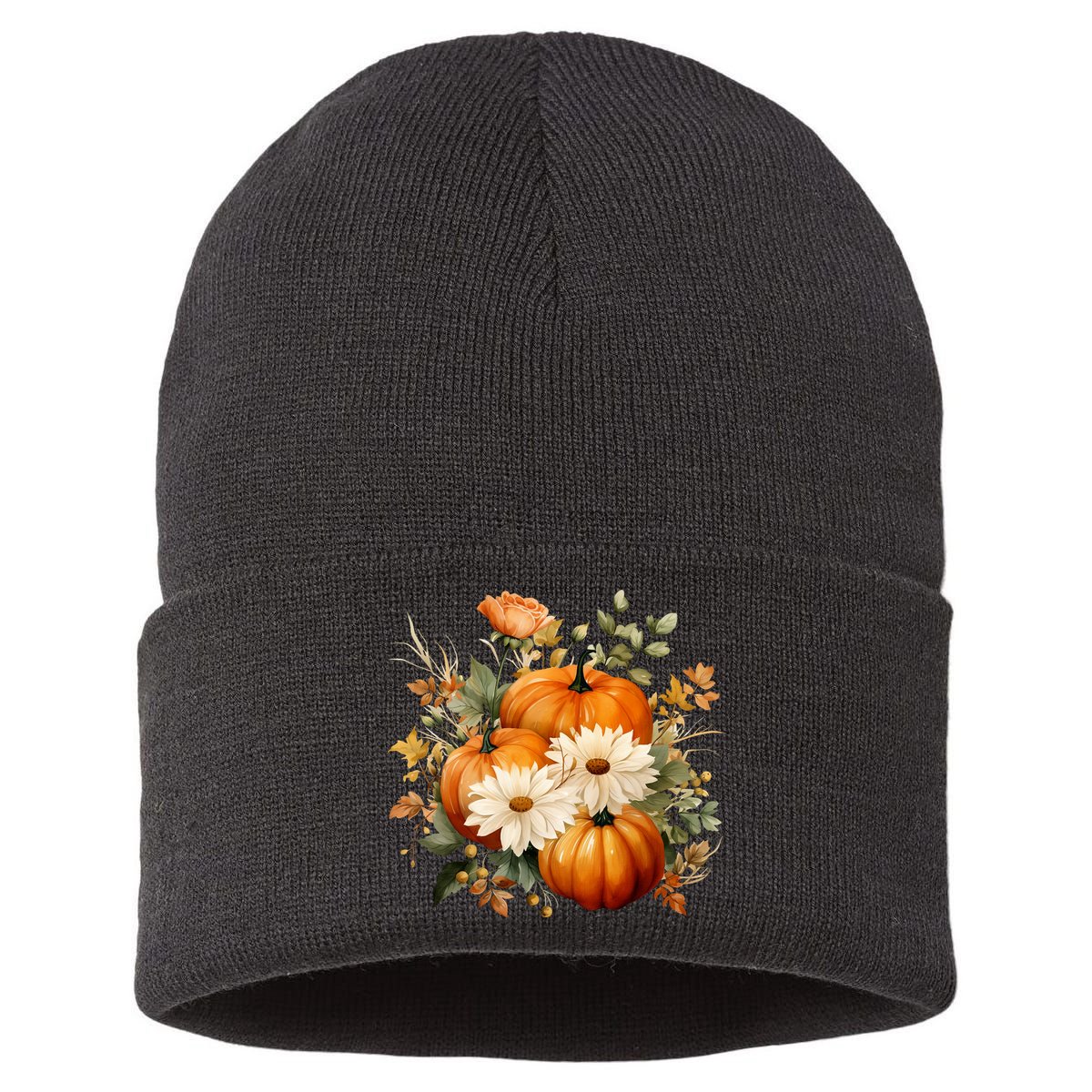 Fall Pumpkin Floral Holiday Sustainable Knit Beanie