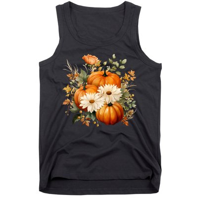 Fall Pumpkin Floral Holiday Tank Top