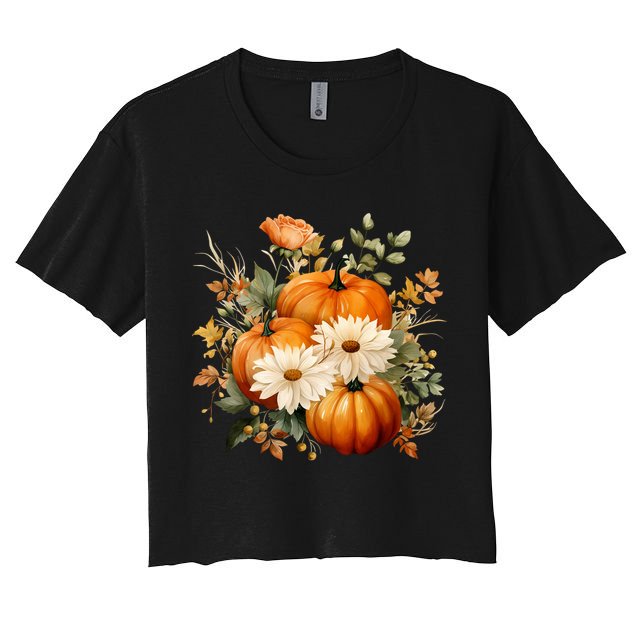 Fall Pumpkin Floral Holiday Crop Top