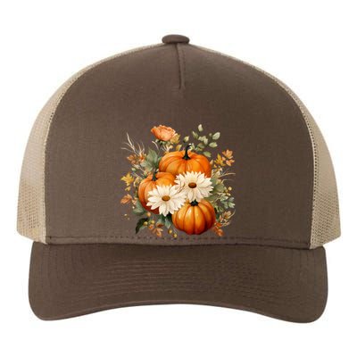 Fall Pumpkin Floral Holiday Yupoong Adult 5-Panel Trucker Hat