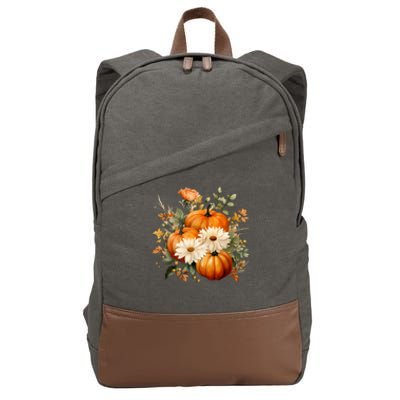 Fall Pumpkin Floral Holiday Cotton Canvas Backpack