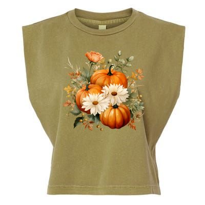 Fall Pumpkin Floral Holiday Garment-Dyed Women's Muscle Tee