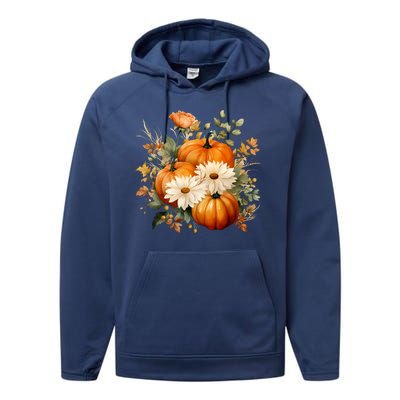 Fall Pumpkin Floral Holiday Performance Fleece Hoodie