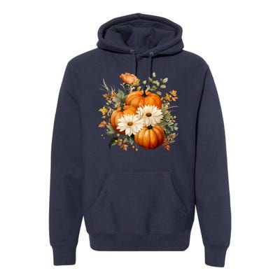 Fall Pumpkin Floral Holiday Premium Hoodie