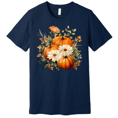 Fall Pumpkin Floral Holiday Premium T-Shirt