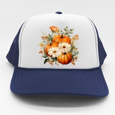 Fall Pumpkin Floral Holiday Trucker Hat