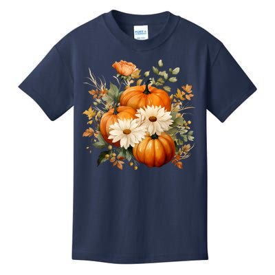 Fall Pumpkin Floral Holiday Kids T-Shirt