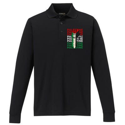 FREE PALESTINE Flag Save Gaza Support Arabic West Bank Help  Performance Long Sleeve Polo