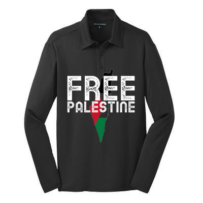 Free Palestine Flag Arabic Free Gaza Palestinian Flag Funny Gift Silk Touch Performance Long Sleeve Polo