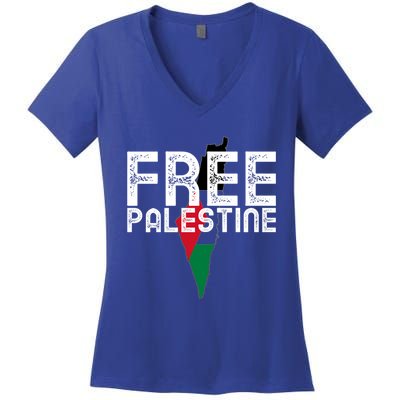 Free Palestine Flag Arabic Free Gaza Palestinian Flag Funny Gift Women's V-Neck T-Shirt