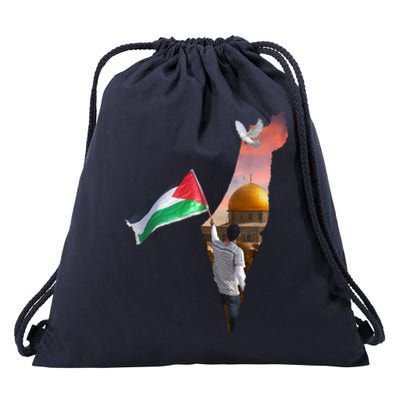 Free Palestine Flag Save Gaza Al Aqsa Mosque Jerusalem Cute Gift Drawstring Bag