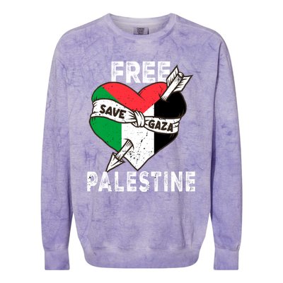 Free Palestine Flag Save Gaza Palestinian Love Heart Colorblast Crewneck Sweatshirt