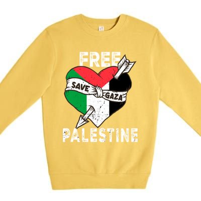 Free Palestine Flag Save Gaza Palestinian Love Heart Premium Crewneck Sweatshirt