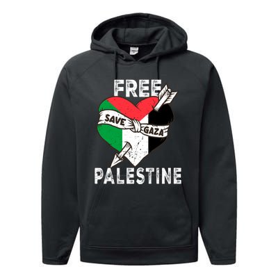 Free Palestine Flag Save Gaza Palestinian Love Heart Performance Fleece Hoodie