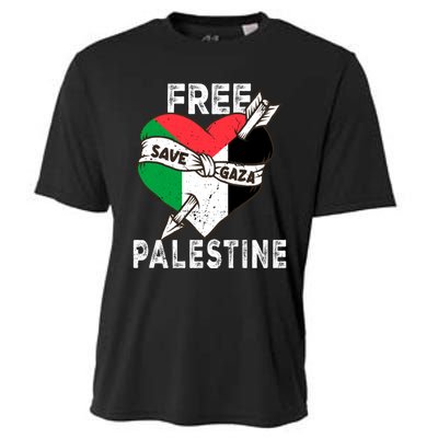 Free Palestine Flag Save Gaza Palestinian Love Heart Cooling Performance Crew T-Shirt