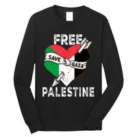 Free Palestine Flag Save Gaza Palestinian Love Heart Long Sleeve Shirt