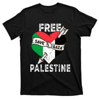 Free Palestine Flag Save Gaza Palestinian Love Heart T-Shirt