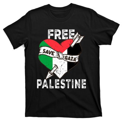 Free Palestine Flag Save Gaza Palestinian Love Heart T-Shirt