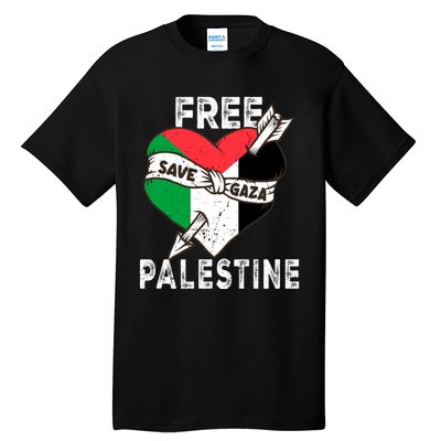 Free Palestine Flag Save Gaza Palestinian Love Heart Tall T-Shirt