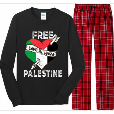 Free Palestine Flag Save Gaza Palestinian Love Heart Long Sleeve Pajama Set