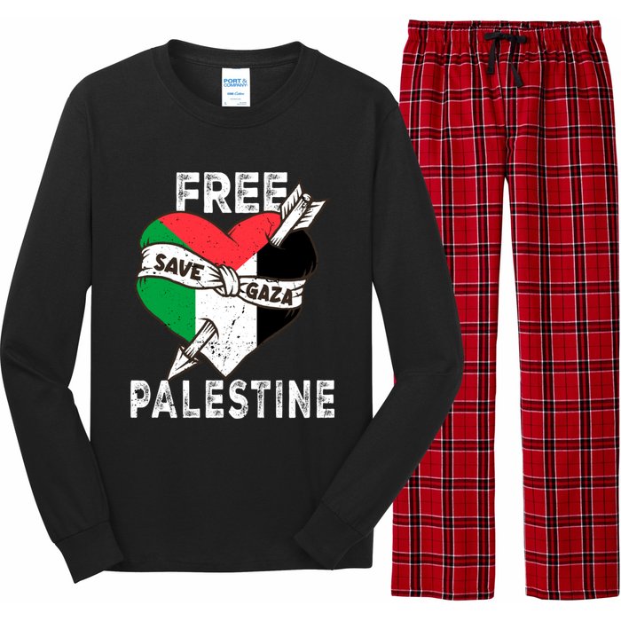 Free Palestine Flag Save Gaza Palestinian Love Heart Long Sleeve Pajama Set