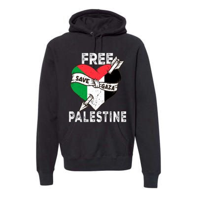 Free Palestine Flag Save Gaza Palestinian Love Heart Premium Hoodie