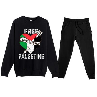 Free Palestine Flag Save Gaza Palestinian Love Heart Premium Crewneck Sweatsuit Set