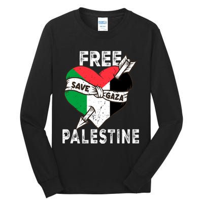 Free Palestine Flag Save Gaza Palestinian Love Heart Tall Long Sleeve T-Shirt