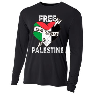 Free Palestine Flag Save Gaza Palestinian Love Heart Cooling Performance Long Sleeve Crew