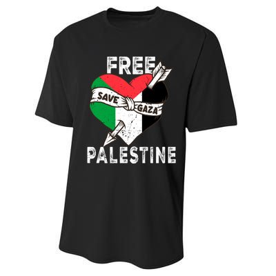 Free Palestine Flag Save Gaza Palestinian Love Heart Performance Sprint T-Shirt