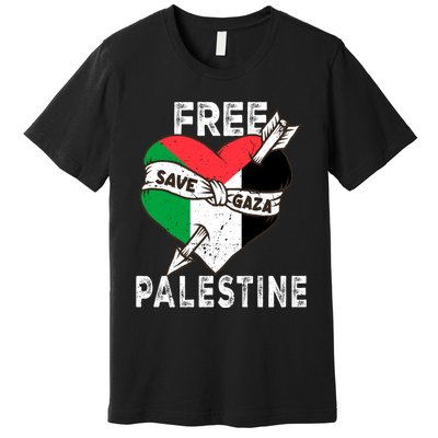 Free Palestine Flag Save Gaza Palestinian Love Heart Premium T-Shirt