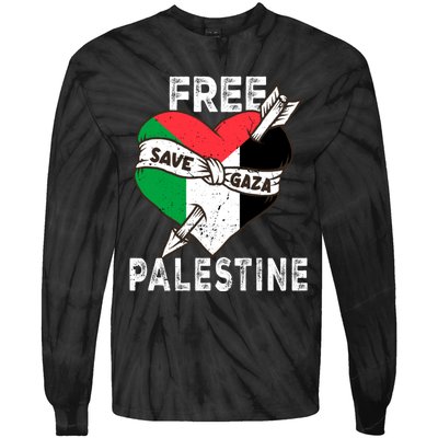 Free Palestine Flag Save Gaza Palestinian Love Heart Tie-Dye Long Sleeve Shirt