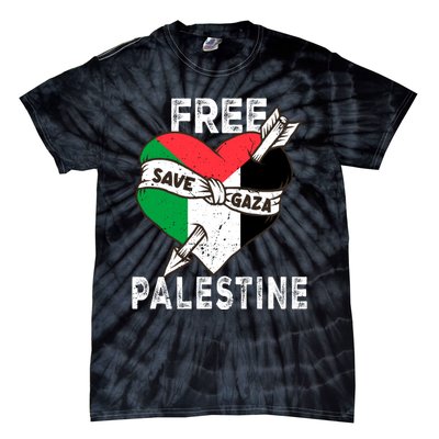 Free Palestine Flag Save Gaza Palestinian Love Heart Tie-Dye T-Shirt