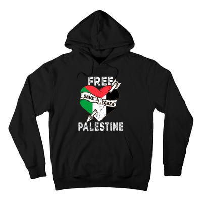 Free Palestine Flag Save Gaza Palestinian Love Heart Tall Hoodie