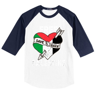 Free Palestine Flag Save Gaza Palestinian Love Heart Baseball Sleeve Shirt